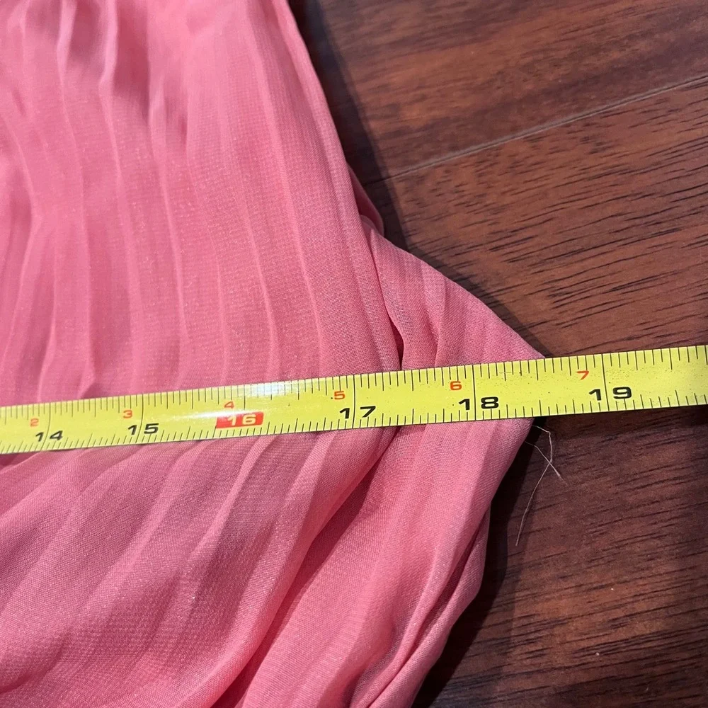 Nanette Lepore Coral Pink Pleated Smocked Waist Mock Neck Midi Dress Size 10